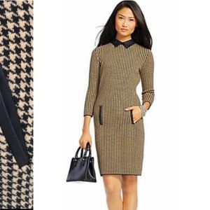 NWT Lauren Ralph Lauren | Houndstooth Leather Collar Long Sleeve Sweater Dress